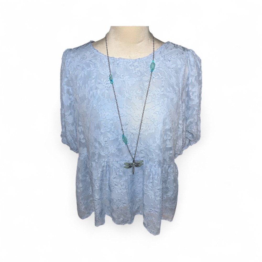 Staccato Sz. Large BNWOT! Baby blue lace baby doll blouse top